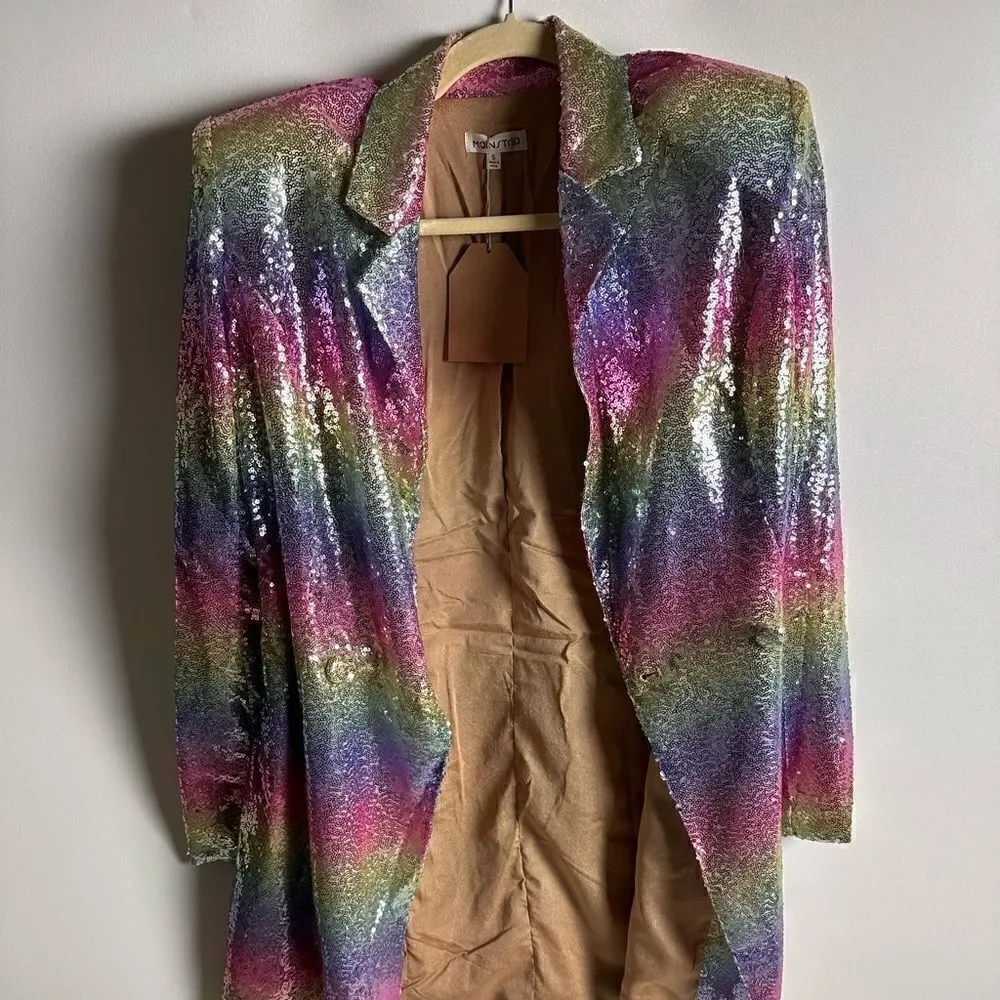 Pastel rainbow sequin dress with belt